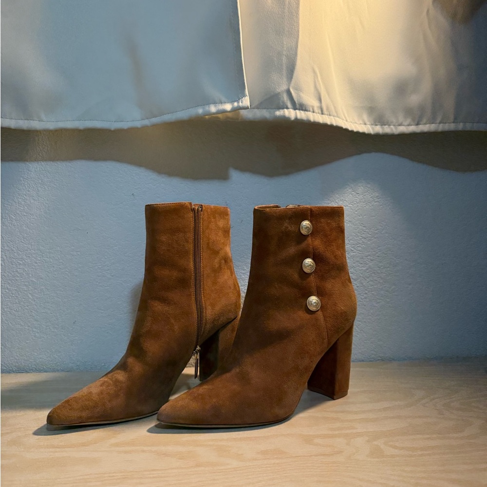 L'AGENCE Brown Heeled Boots Suede Block Heel